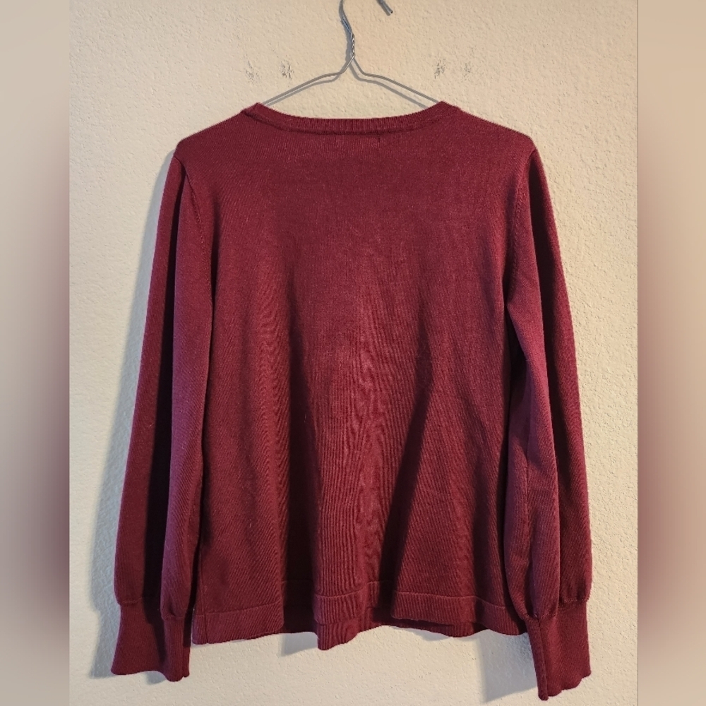 Karl Lagerfeld Women’s Button-Sleeve Sweater in Maroon size medium - Picture 4 of 4